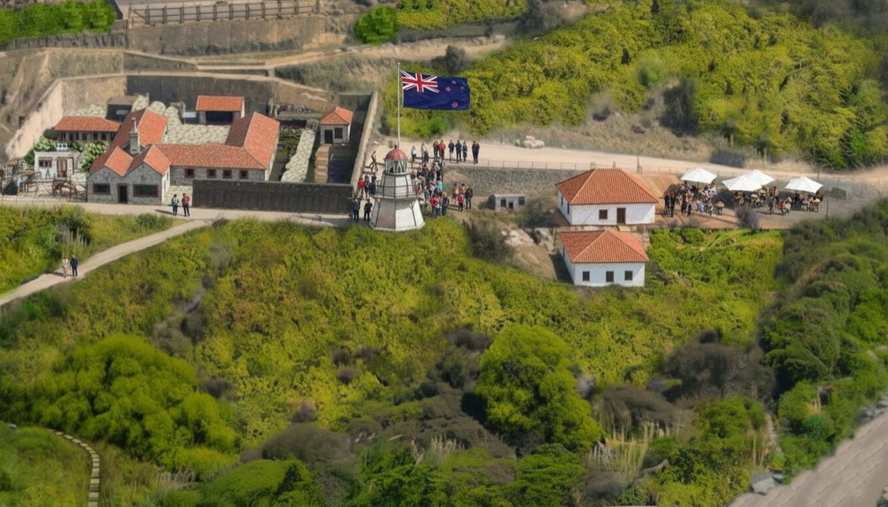 Firefly_Gemini Flash_move the flag into the prison complex and add more people visiting the cafe and light 949203